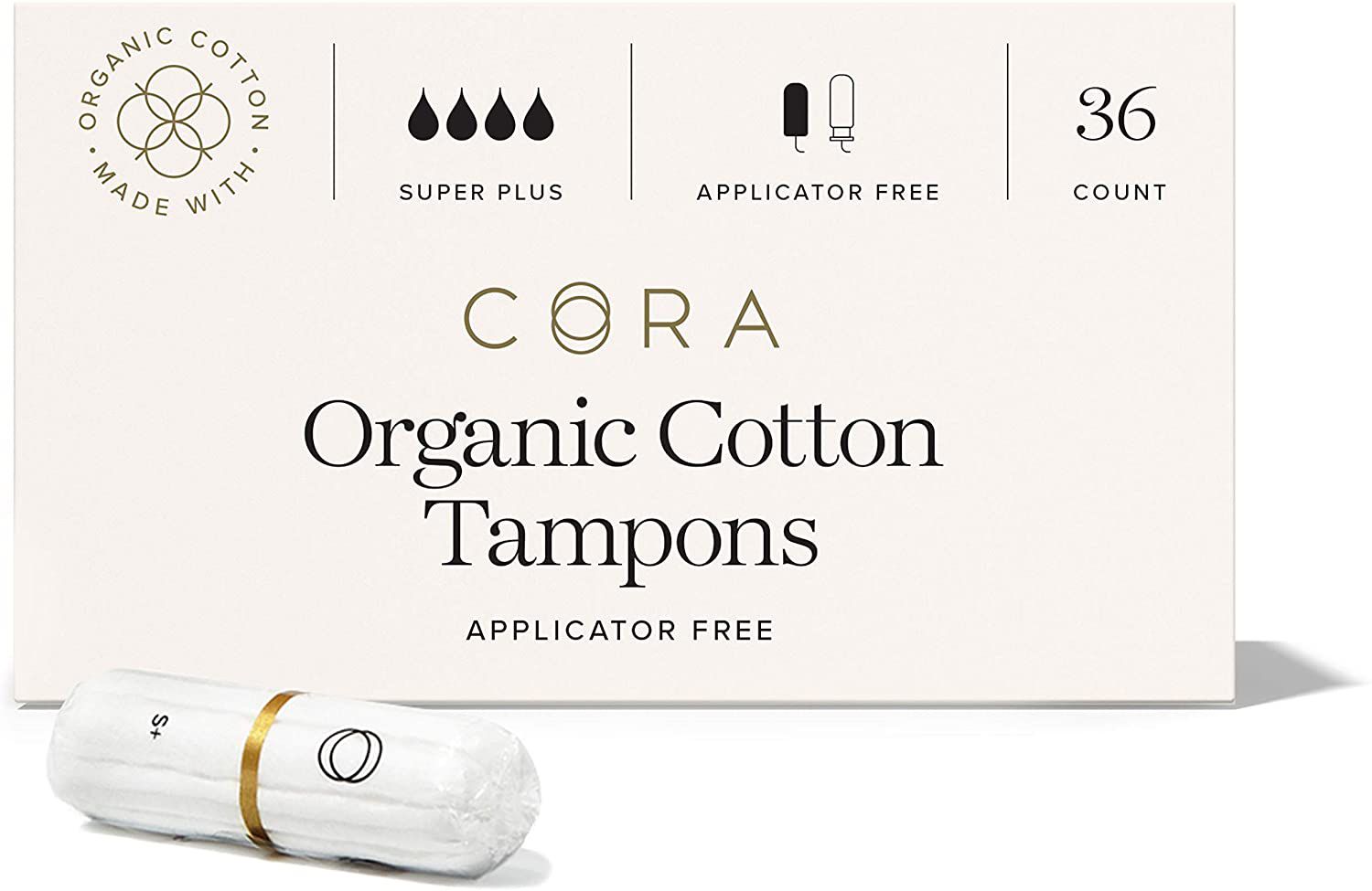 Tampões sem aplicador Cora 100% algodão orgânico