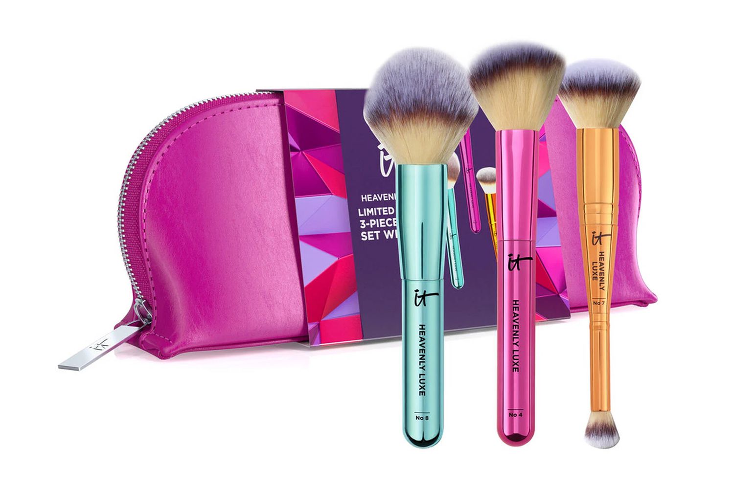 It Cosmetics Heavenly Luxe® Limited-Edição Limitada Conjunto de pincel de 3 peças + bolsa de maquiagem