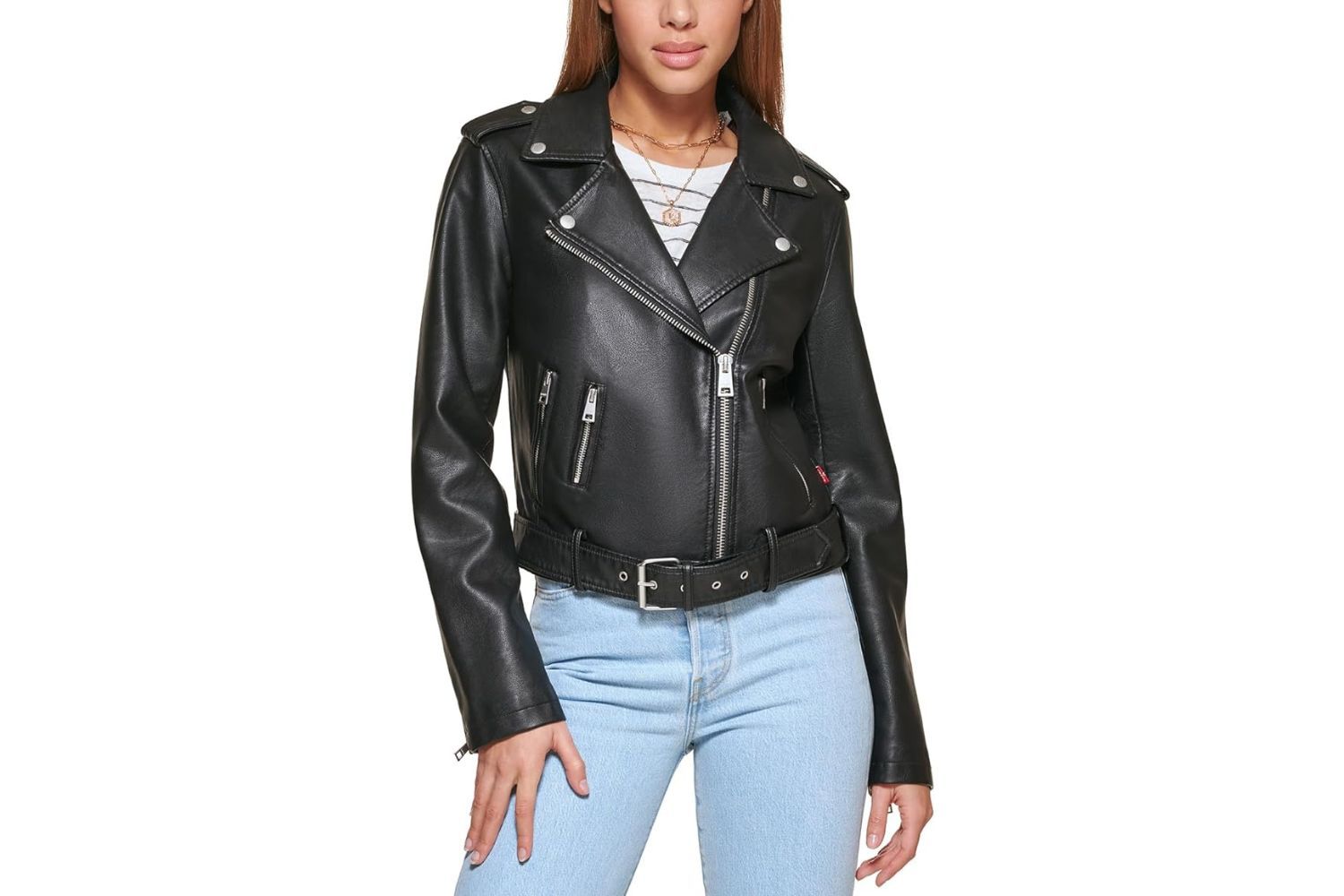 Jaqueta de motocicleta feminina Levi's Artificial Leather com cinto