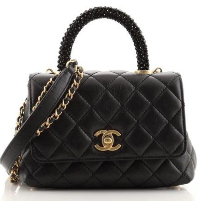 Chanel Coco Top Hanking Bag de cabra acolchoada com contas