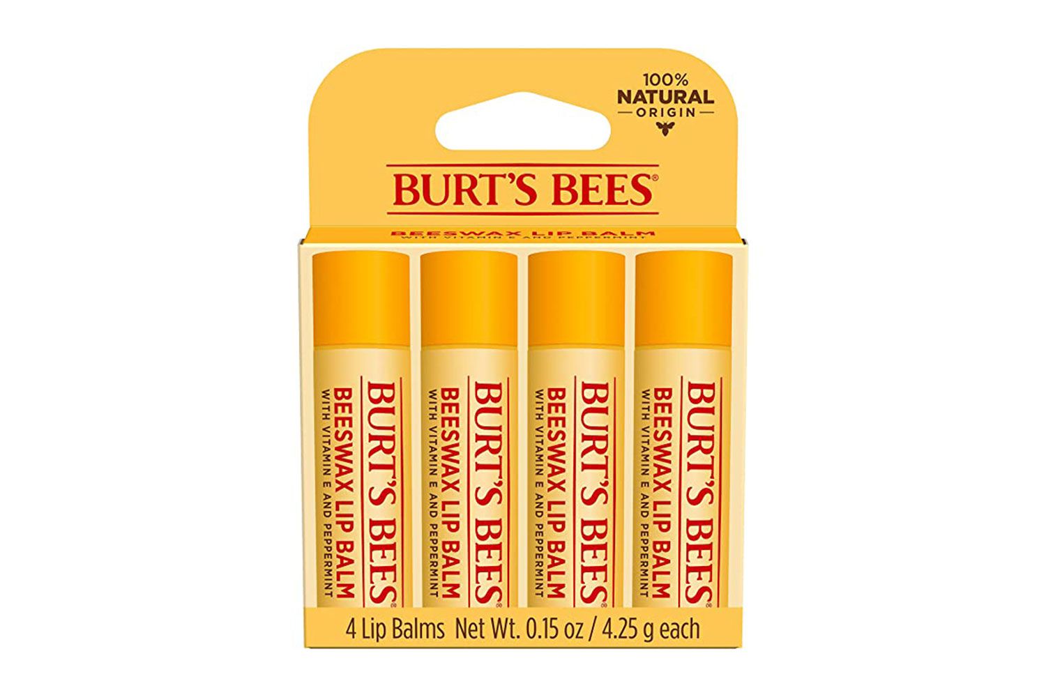 Bálsamo labial do Dia dos Namorados da Burt's Bees Hidratante Presente para lábios de primavera Hidratação o dia todo 100% natural Cera de abelha original com vitamina E e óleo de hortelã-pimenta (4 peças)