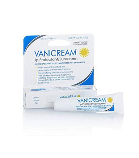 Caixa com antienvelhecimento labial anti-engajamento dos lábios protetores labiais do Vanicream, ao lado da qual o tubo reside.
