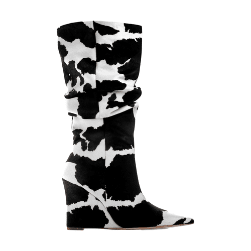 Chelsea Paris Janis Botas pretas e brancas com estampa de vaca