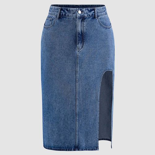 Maldição & amp; Além da saia midi dividida sólida de jeans (US $ 24)