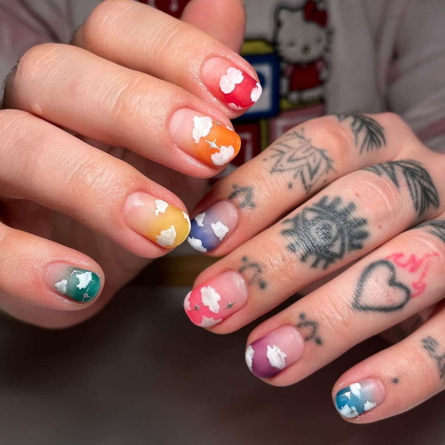 Rainbow Cloud On Unhes - Byrdie French Skittle Nails